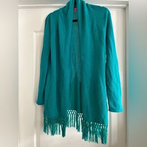 Lilly Pulitzer Tatum Long Fringe Hem Cardigan in Maldives Green